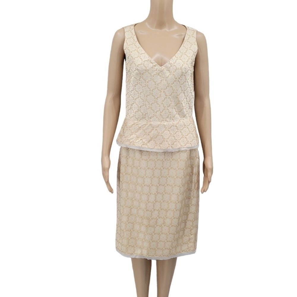The Limited Women's Skirt and Peplum Top Matching Set Cream and Matte Gold